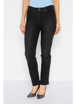 Buy Women Slim Fit Solid Stretchable Jeans, Black in Saudi Arabia