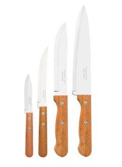 Buy Dynamic 4 Pieces Knife Set with Stainless Steel Blade and Natural Wood Handle in UAE