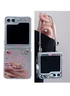 Buy Case for Samsung Galaxy Z Flip 5 5G (2023) with Makeup Mirror and Anti-lose Strap Fashion and Luxury Cute Cat Anti-Scratch Protective Back Cover in Saudi Arabia