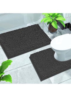 Buy Mat Set 2 Pieces, GVTECH Chenille Non-Slip Back 50x80 cm Bathroom Mat & 50x60 cm U Shape Toilet Rug Fleece, Highly Absorbent, Bathroom Carpet, Super Soft Microfiber Bath Rug (Grey) in Saudi Arabia