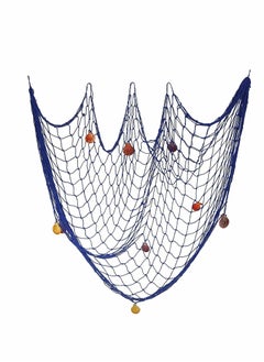 اشتري شبكة سمكية لتزيين الحائط على طراز البحر الأبيض المتوسط بإطار عرض معلق للصور مع أصداف حفلات أعياد الميلاد وأعياد باللون الأزرق في السعودية