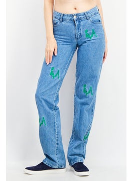 اشتري Women Regular Fit Embroidered Non Stretchable Jeans, Blue في الامارات