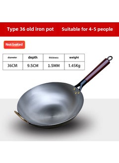 Buy Traditional Iron Wok Non-Stick Uncoated 36cm [round bottom] 1.5 thick wooden handle iron pot in UAE