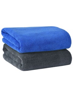 Buy 2-Piece Microfiber Gym Towel/Hand Towel/Face Towel/Car Cleaning Towel 50x90 cm Blue/Grey in UAE