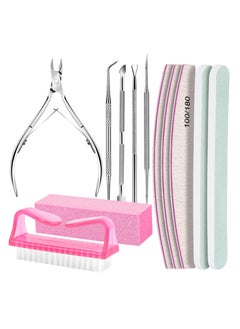 اشتري 12 PCS Nail Files and Buffer Block Set, Cuticle Nippers with 100/180 Emery Boards Nail Buffer Kit, Pusher Toenail Lifter Peeler Scraper Nail Brush, For Manicure and Pedicure Tools (Pink) في السعودية