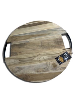 Buy Cutting Board Round Teak Wood With Metal Handle in UAE
