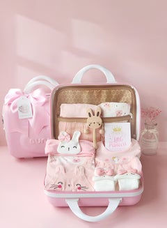 Buy Adorable Newborn Baby Giftset in Bunny Theme for Baby Girl in Pink Premium Suitcase for Gifting 9 in 1 in UAE