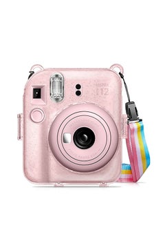 Buy Transparent Hard Camera Case for Fujifilm Instax Mini 12 Instant Camera Cover with Adjustable Strap  - Pink in UAE