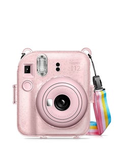 Buy Transparent Hard Camera Case for Fujifilm Instax Mini 12 Instant Camera Cover with Adjustable Strap  - Pink in UAE