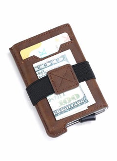 Buy Minimalist Aluminum Card Wallet with Leather Skin Automatic Pop-Up Credit Card Holder in Saudi Arabia