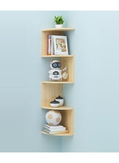 Buy Corner Shelf 5-Tier Floating Wall Shelf with Zigzag Design, Bookshelf Floating Corner Shelf (Beige) in UAE