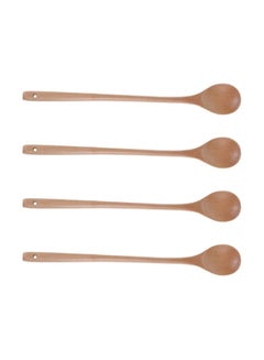 Buy Wood Spoon, 4Pcs Wood Mixing Spoon Long Handle Wooden Spoons Wood Soup Spoons for Kitchen Stirring and Cooking 33CM in Saudi Arabia