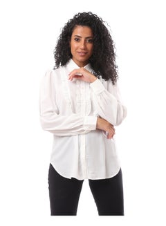 Buy Puffy Sleeves Soft Georgette Blouse With Ruffle -White in Egypt