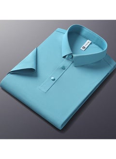 Buy Men's Polo Shirt Short Sleeved High Elastic Lapel Top Light Blue in Saudi Arabia