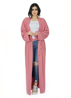 Buy Solid Open Front Abaya With Matching Belt - Pink in Egypt