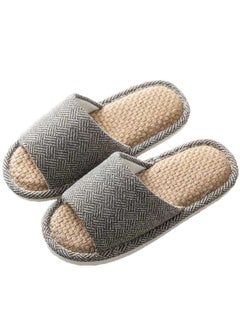 Buy Soft Open Toe Slippers Anti-Slip Linen Casual Flat Bedroom Slippers in UAE