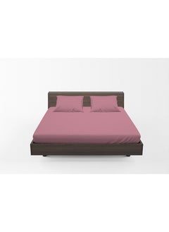 Buy 3 Piece Hometex Design King Size Dyed Flat Sheet Set Pink - 1 Flat Sheet (240x260 cm) + 2 Pillow Covers (50x75 cm) in UAE