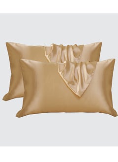 Buy Satin Pillowcases 2-Pcs Soft And Silky Pillow Cover For Hair And Skin Care With Envelope Closure (Without Pillow Insert),Beige in UAE