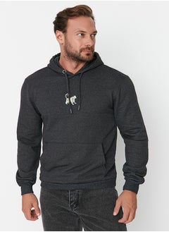 Buy Anthracite Basic Regular Cut Hooded False Sleeve Embroidered Sweatshirt TMNAW23SW00193 in Egypt