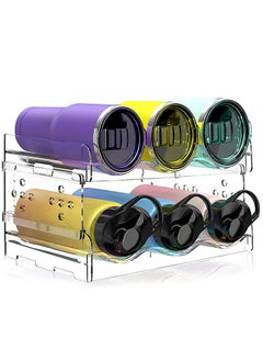 Buy Water Bottle Organizer - 2 Pack Stackable Cup Organizer for Cabinet, Countertop, Pantry and Fridge, Free-Standing Tumbler Kitchen Storage Holder for Wine and Drink Bottles, Clear Plastic in UAE