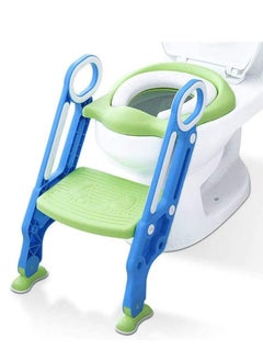 اشتري Training Toilet Seat with Step Stool Ladder for Boys and Girls Baby Toddler Kid Children Toilet Training Seat Chair with Handles Padded Seat Non-Slip Wide Step (Blue Green) في الامارات