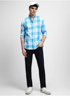 Buy Blue Casual Shirt for Men, 100% Cotton, Slim Fit in Saudi Arabia