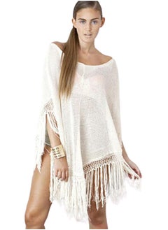 Buy Fringe Detail Beach Cover-Up White in Saudi Arabia