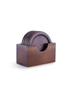اشتري Lysander 6-Piece Wooden Coaster Set With Holder D10Cm - Brown في الامارات