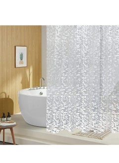 Buy 3D Shower Curtain with 12 Plastic Hooks, EVA Waterproof Luxury Semi Transparent Clear White Mildew Stain Resistant Bathroom Curtain (W180 * H180 cm) in UAE