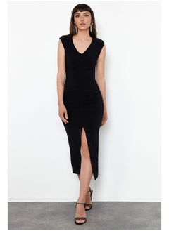 Buy Black Fitted Knitted Elegant Evening Dress TPRSS24EL00168 in Egypt