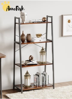 Buy 4 Tier Storage Shelves Ladder Shelf Bookshelf Storage Rack Bookcase With Steel Frame For Living Room Home Office Kitchen Bedroom Industrial Style Rustic Brown in Saudi Arabia