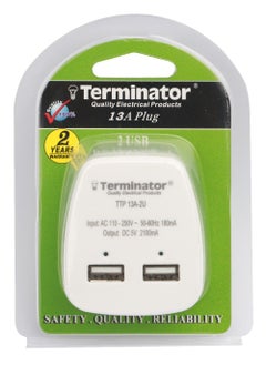Buy Terminator 2.1 A 2 USB Ports Charger White in UAE