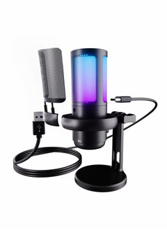 Buy Gaming Microphone With RGB Lighting, USB Condenser Podcasting Microphone, Tap to Mute Sensor, Pop Filter, USB PC, Mac/PS4/PS5 Computer Desktop Microphone for Gaming, Streaming, Recording in UAE