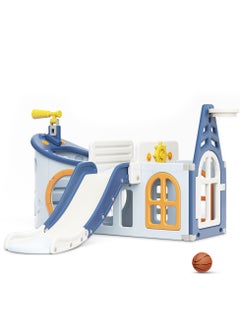 Buy Little Story Boat House Activity Slide with Basketball Ring, Ball, Toy Storage, and Telescope Role Play Game - Blue in UAE