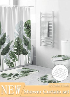 Buy 4 Pcs Bathroom Shower Curtain Set, Bathroom Sets with Rugs(Bath Mat, U Shape and Toilet Lid Cover Mat) and Shower Curtain With 12 Metal Hooks, Water Absorbent, Machine Washable Bath Rugs For Bathroom in UAE