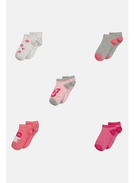 Buy Toddlers Girl 5 Pair Stripe Ankle Socks, Pink/White Combo in UAE