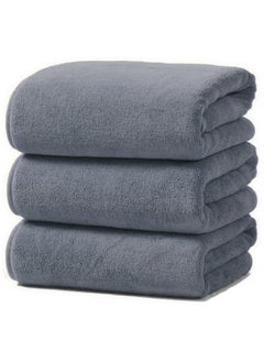 Buy Microfiber Gym Towel, Hand Towel, Face Towel, Microfiber Car Cleaning Towel Soft And Durable 50x90 Cm, 3-Piece - Grey in UAE