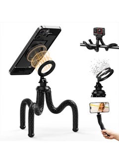 Buy Magnetic Flexible Phone Tripod, Mini Tripod Stand for Magsafe Phones, Bendable Stroller Treadmill Tube Bike Motorcycle Phone Holder Selfie Stick for Video Recording for iPhone Android Phones in Saudi Arabia