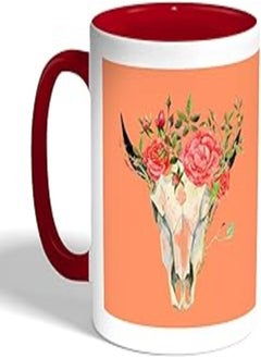 Buy Abstract Art Of The Skull Of A Deer Printed Coffee Mug, Red Color (Ceramic) in Egypt