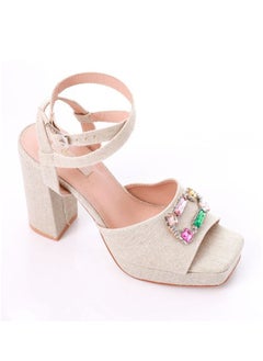 Buy Buckle Closure Heeled Sandals With Decorative Accessory in Egypt