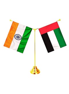 Buy Unique Flag United Arab Emirates UAE & INDIA Flags Shining and Bright with Y-Shape Classy Brass Base Table Stand in UAE