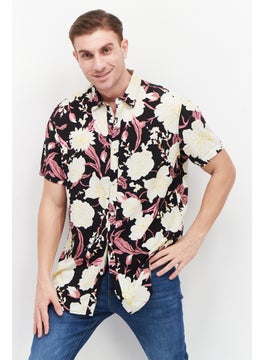 اشتري Men Regular Fit Floral Pattern Short Sleeve Casual Shirt, Black Combo في السعودية