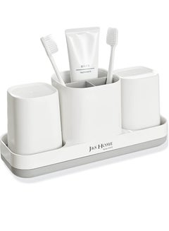 Buy Toothbrush Holder, Toothbrush Storage Box, Toothbrush Holder Set 3 Toothbrush Slots and 2 Bathroom Cups, Household Tooth Cup Without Punching Holes, Bathroom Desktop Toothbrush Holder in Saudi Arabia