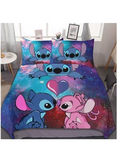 Buy Cartoon Stitch pattern bedding three-piece set with soft microfiber polyester sheets including duvet cover and two pillowcases (cover size 150cmX200cm) in Saudi Arabia