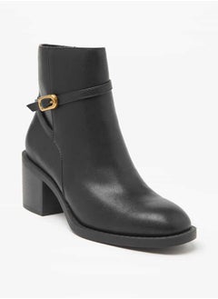 اشتري Women Solid Ankle Boots with Block Heels and Zip Closure في الامارات