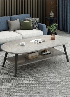 اشتري 2 Tier Coffee Table Solid Wood Table Leg With Large Open Storage Modern Furniture  Sofa Table For Living Room Home Office Stone L80*W40*H42cm Stone Gray + Black في السعودية