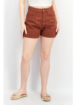 Buy Women Mom Fit Solid Denim Short, Brown in UAE