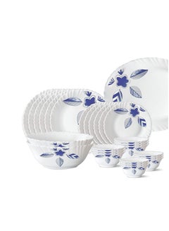 Buy 27-piece Opalware Dinner Set- Microwave & Dishwasher Safe- Morning Glory Dinnerware Set with Full Plate, Side Plate, Soup Bowl, Vegetable Bowl, Serving Bowl & Rice Plate- White in Saudi Arabia