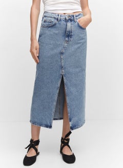 Buy Front Slit Pocket Detail Denim Skirt in Saudi Arabia