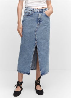 Buy Front Slit Pocket Detail Denim Skirt in Saudi Arabia